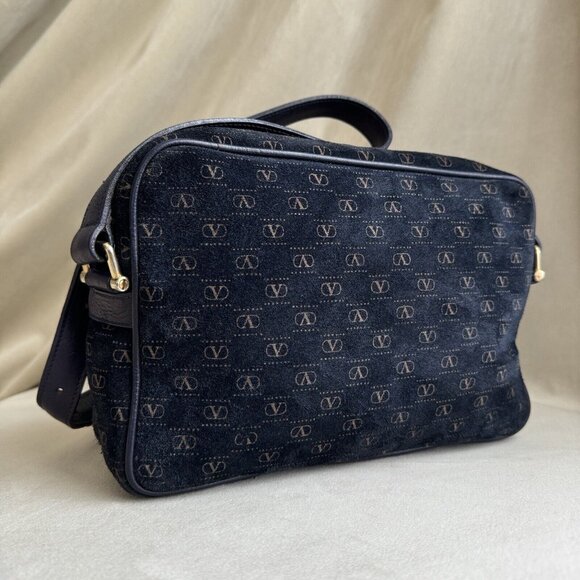 Vintage Valentino blue Suede Crossbody bag purse gold hardware - Picture 6 of 13